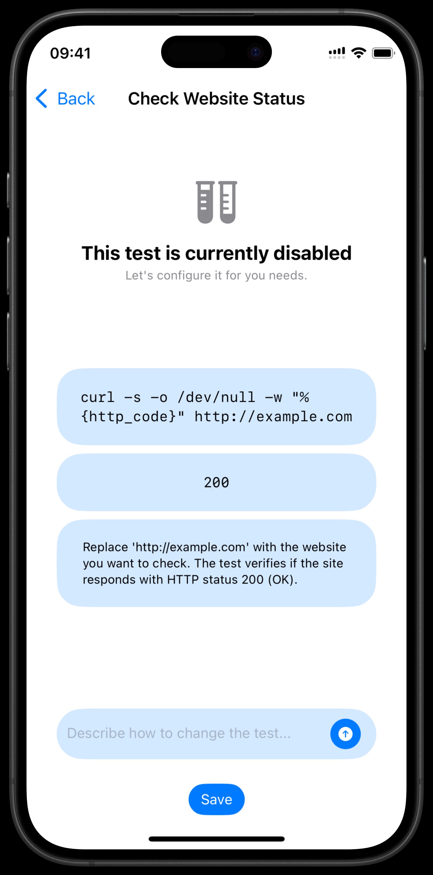 Configure a suggested test
