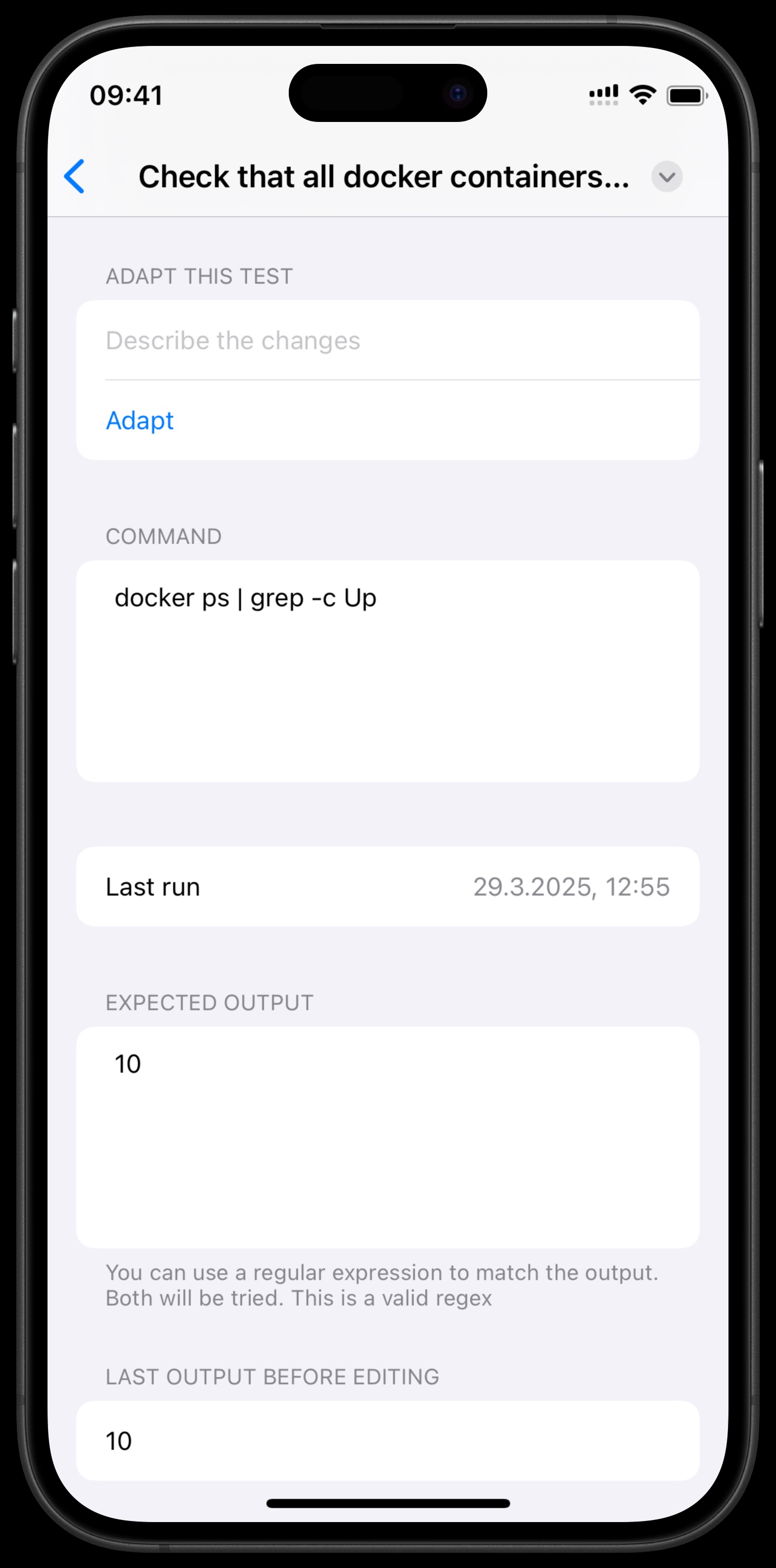 Test validation with regex