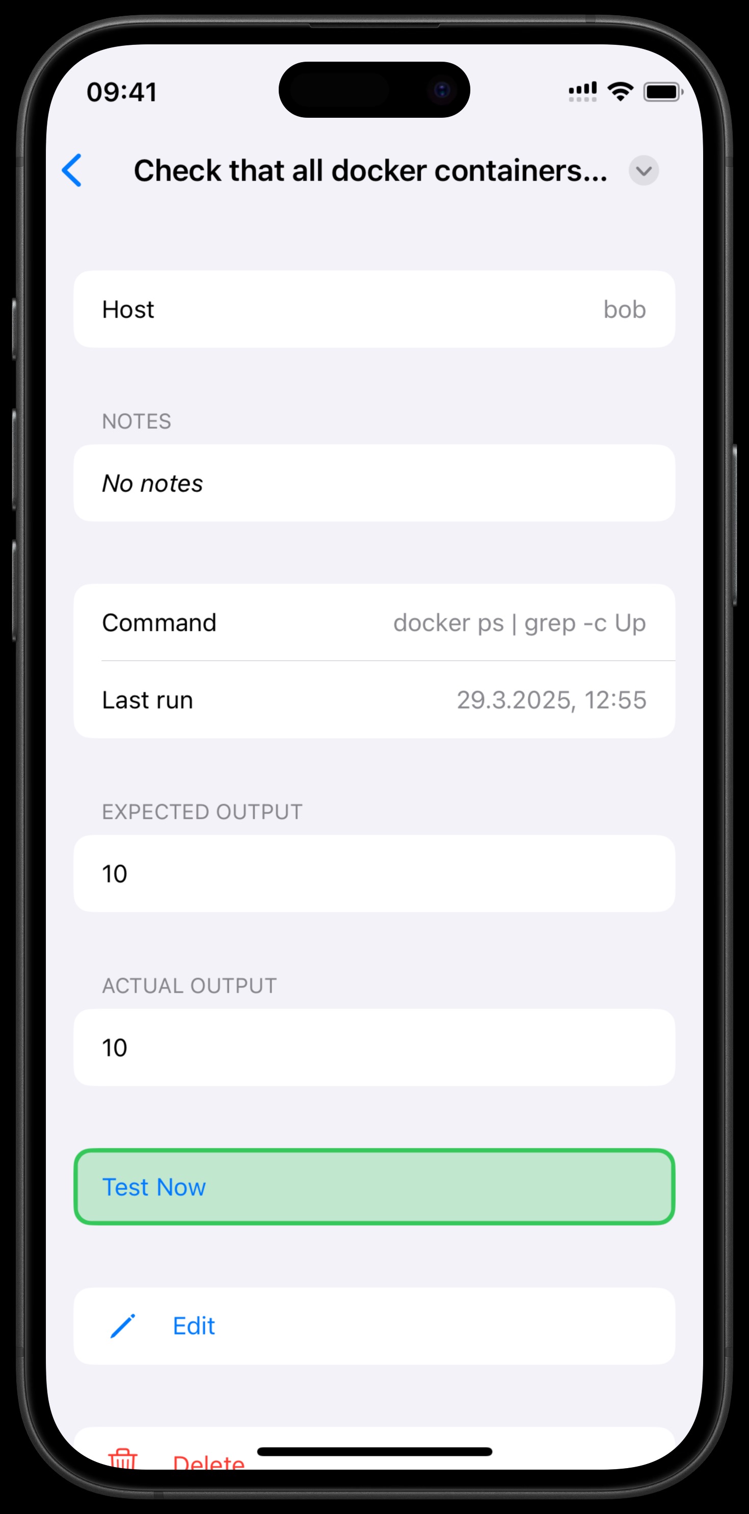 Test details with results